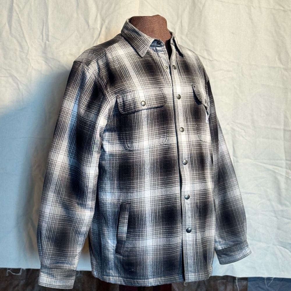 Men's Carhartt Black and Gray Plaid Sherpa Lined Shirt-Jacket-New